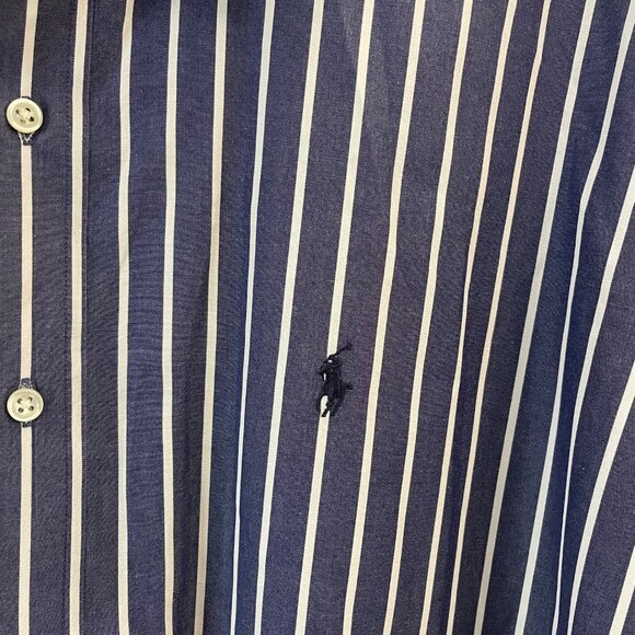 Ralph Lauren Mens XXL Blake Navy & White Striped Button-Up Shirt 100% Cotton - Picture 5 of 13